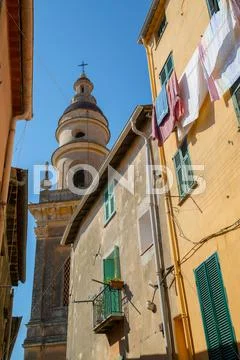 View of medieval Basilique Saint Michel, Menton, Alpes-Maritimes, Cote d'Azur, Stock Photos