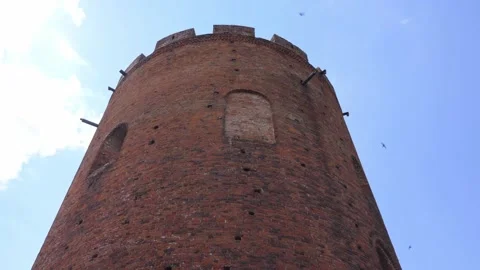 View of the medieval brick tower Stock Footage 197851869