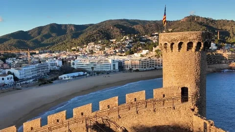 View to the medieval castle and the beach Stock Footage 265127035