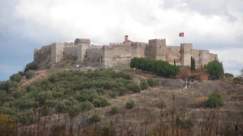 View Of A Medieval Castle On A Hill On A Cloudy Day (Ayasuluk Citadel, Selcuk) Stock Footage 195930044