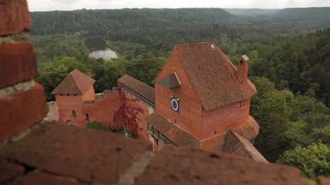 View from the Medieval Castle Tower to the Valley and the Castle Courtyard. Stock Footage 271153733