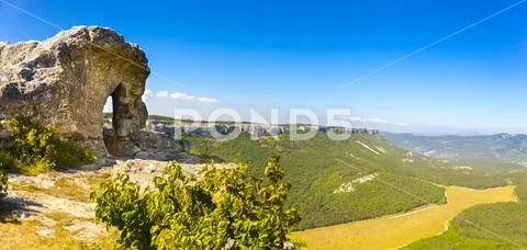 View on medieval fortress Mangup Kale Stock Photos