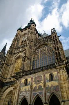 View to the medieval gothic St. Vitus cathedral. Prague Castle area. Czech .. Stock Photos