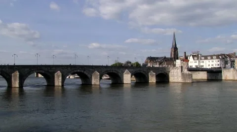 View to the medieval Saint Servatius bridge in Maastricht, Netherlands. Stock Footage 58597107