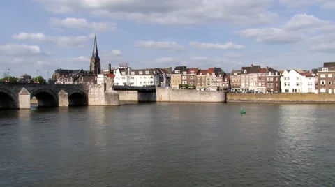 View to the medieval Saint Servatius bridge in Maastricht, Netherlands. Stock Footage