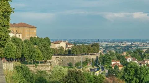 View of medieval Upper Bergamo timelapse - beautiful medieval town in north.. Stock Photos