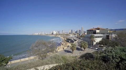 View of the Mediterranean coast in Tel Aviv, Israel Video stock 124795296