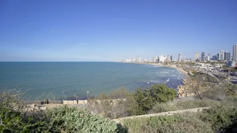 View of the Mediterranean coast in Tel Aviv, Israel Stock-Footage 124796019