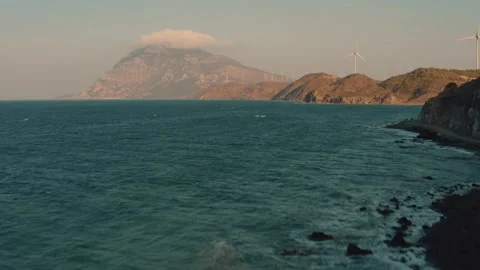 A view to Mediterranean coast to the windmill power plant in Turkey Stock-Footage 240750191