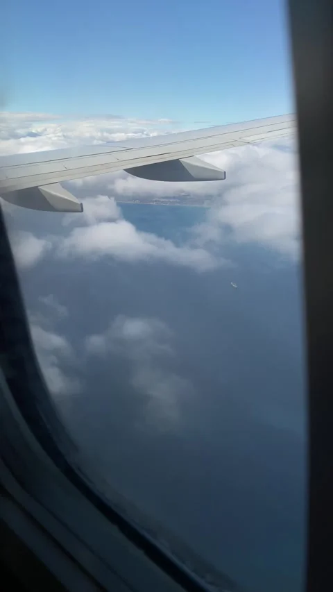 View of Mediterranean sea and Spain from airplane window. Vertical Stock Footage 255046828