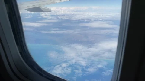 View of Mediterranean sea and Spain from airplane window Stock Footage 255046939