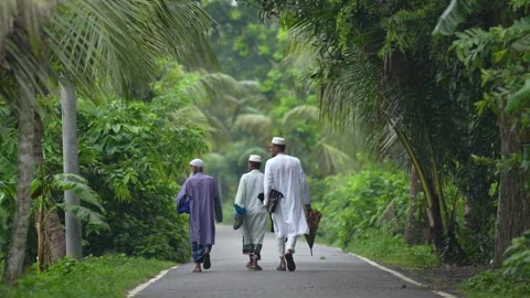 View of men walking on a rural road in Bogura, Bangladesh. Video stock 334991895