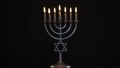 View of Menorah With All Candles Burning Stock Footage 130545333