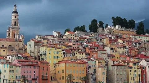 View of Menton Old Town Time-Lapse Stock Footage 56144898