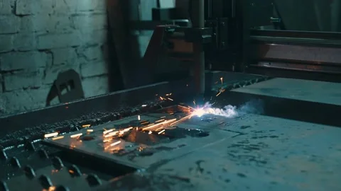 View of the metal plasma processing shop on a robotic machine. Video stock 223420335