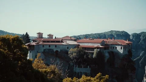 View of Meteora Monasteries in Greece. Stock Footage 260450342