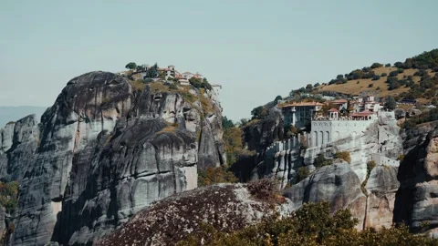 View of Meteora Monasteries in Greece. Stock Footage 260450522