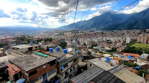 View from the Metrocable cable car, Palo Verde, Caracas, Venezuela. Stock Footage