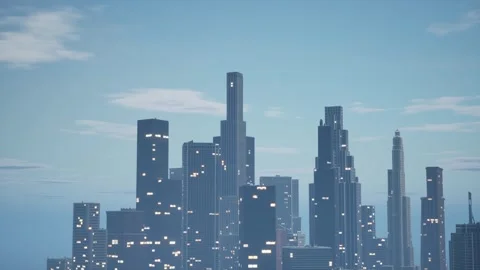 A view of the metropolis against a clear sky with occasional passing clouds. Stock Footage 258637983