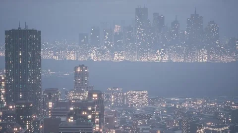 A view of the metropolis at night from the window of an airplane on takeoff. A Stock Footage 270506513