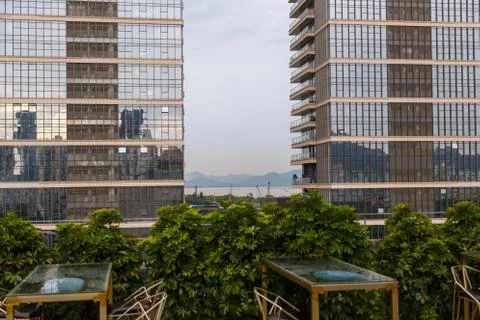 View of the metropolis from the rooftop cafe Stock Photos