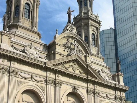A view of the Metropolitan Cathedral of Santiago in Chile Stock Footage