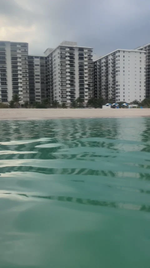 View of Miami beach on a cloudy day from the water Stock Footage 293229701