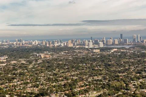View of Miami from the cabin of the helicopter Stock Photos