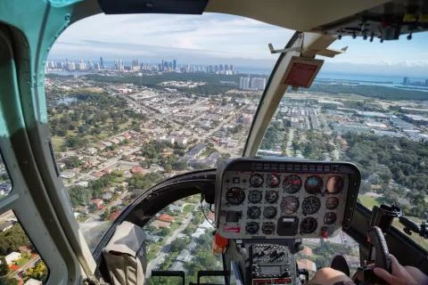 View of Miami from the cabin of the helicopter Stock Photos