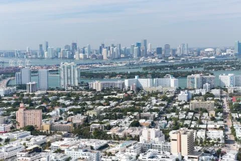 View of Miami from the cabin of the helicopter Stock Photos