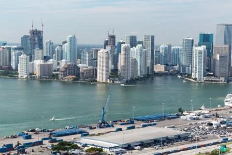 View of Miami from the cabin of the helicopter Stock Photos