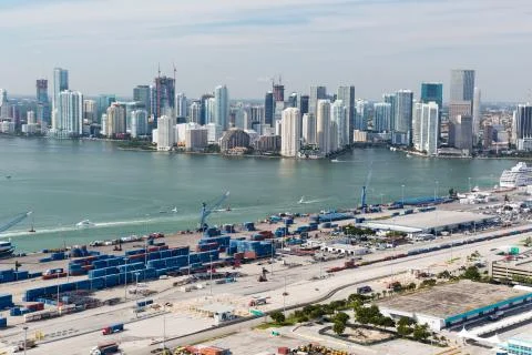 View of Miami from the cabin of the helicopter 스톡 사진
