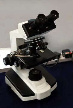 View of micro scope in clinical or pharma laboratory Foto stock