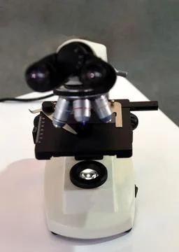 View of micro scope in clinical or pharma laboratory Stock Photos
