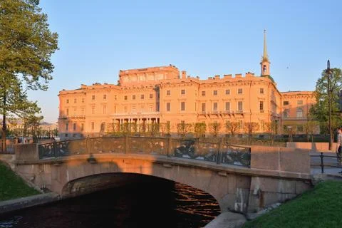 View of the Mikhailovsky engineers castle and the bridge with Stock Photos