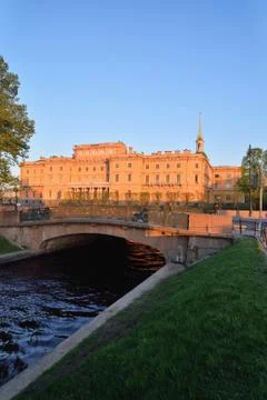 View of the Mikhailovsky engineers castle and the bridge with Stock Photos