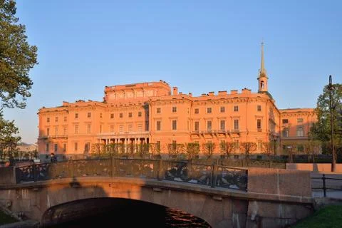 View of the Mikhailovsky engineers castle and the bridge with Stock Photos