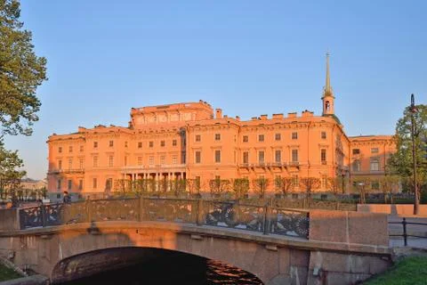 View of the Mikhailovsky engineers castle and the bridge with Stock Photos