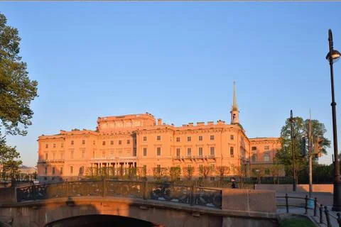 View of the Mikhailovsky (engineers) castle and the bridge with Stock Photos