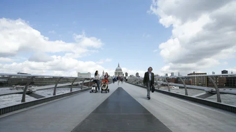 View from Millenium Bridge facing St Paul's Cathedral, London, United Kingdom Stock Footage 33575406