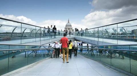 View from Millenium Bridge facing St Paul's Cathedral, London, United Kingdom Stock Footage 33580250