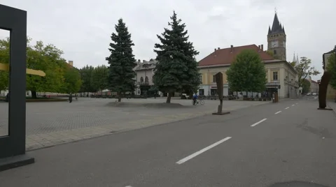 View of Millenium square and Stefan Tower in Baia Mare Stock Footage 58311302