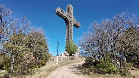 A view of the Millennium Cross Statue on Vodno Mountain Stock Footage 287205543