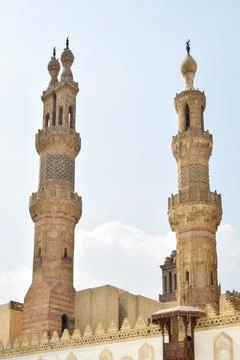 View of the minaret al azhar mosque Stock Photos