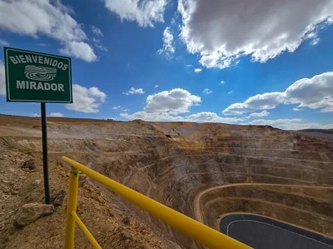 View from the mine lookout to the open pit on a sunny day Stock Photos