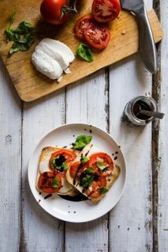 View of mini caprese pizza Stock Photos