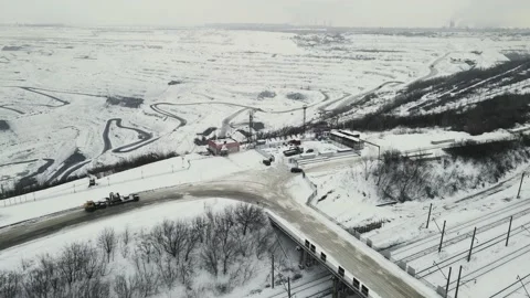 View of a mining quarry with moving equipment. aerial shooting Video stock 149092130