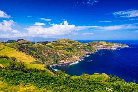 View from Miradouro de Santa Iria on the island of So Miguel in the Azores. T Stock Photos