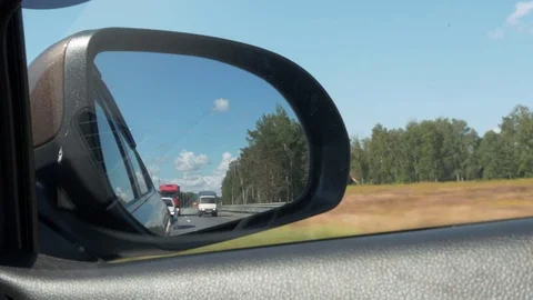 View Mirror Driving Car Nature Road Stock Footage