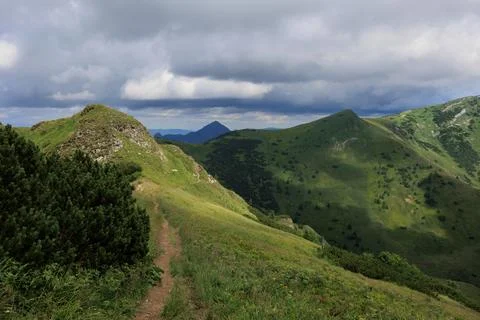 View from Mlay Krivan, mountain ridge of Mala Fatra, Slovakia. Stock Photos